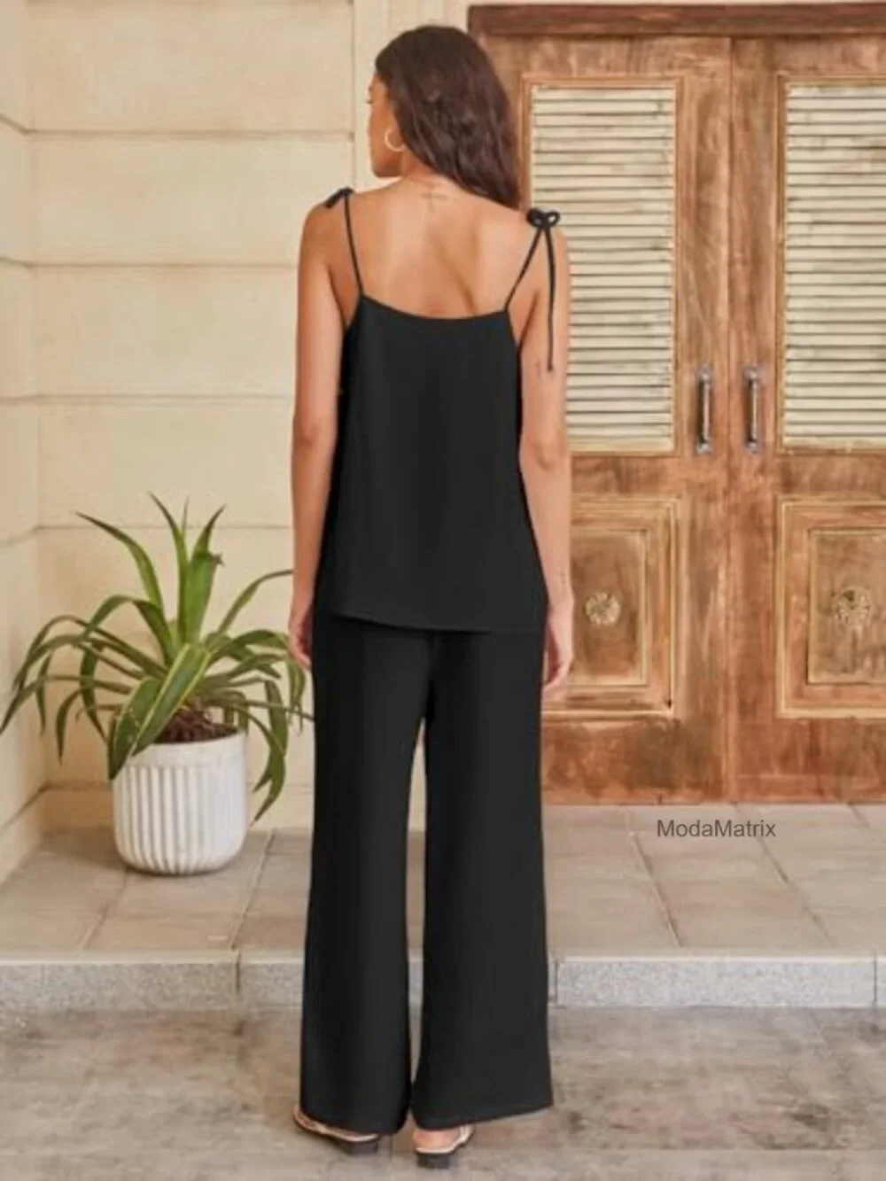 Women's 2 Piece Lounge Set Sleeveless Square Neck Top Wide Leg Pants with
